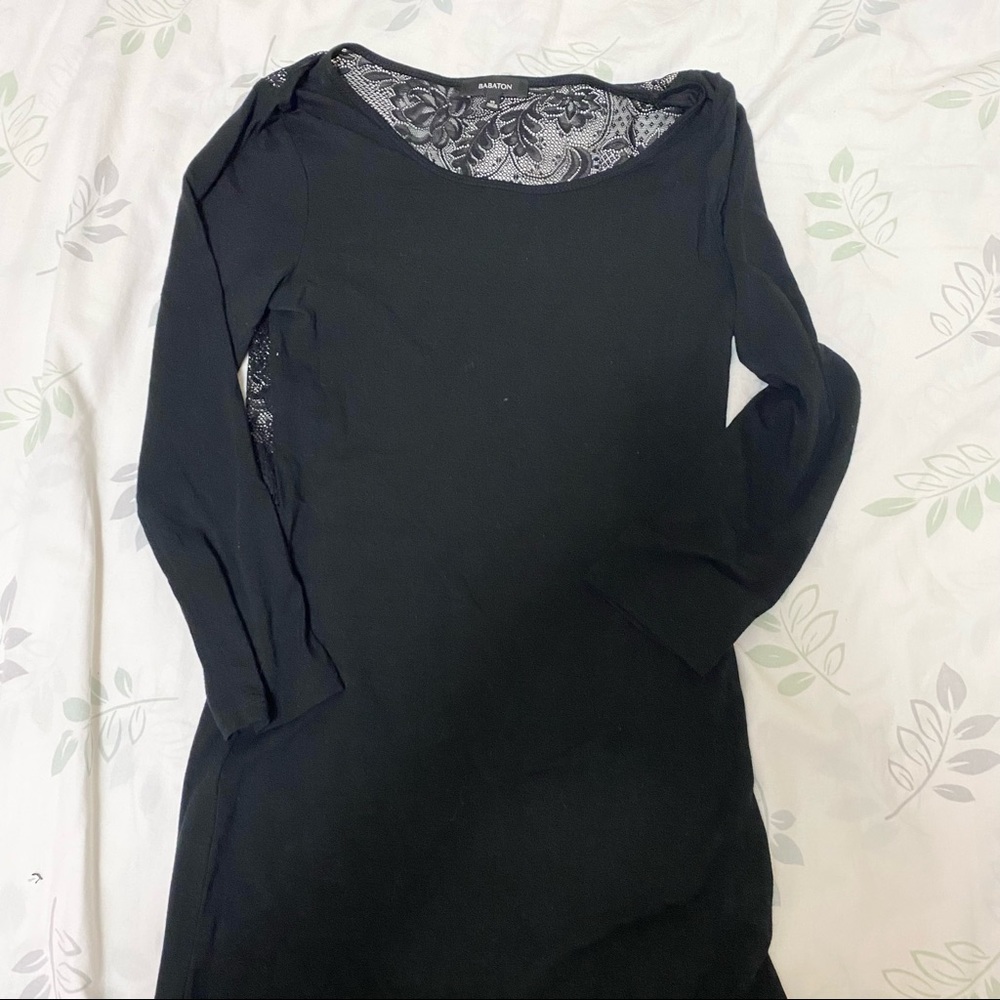 Babaton Black Dress with 3/4 Sleeves and Black Lace Backing - Size XS